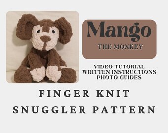 Modello per sciarpa a maglia grossa Monkey Snuggler: Mango, tutorial video completo (modello PDF)