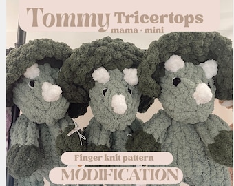 Chunky Knit Triceratops Snuggler: Tommy Dino Modification (Video Tutorial) (PDF Pattern)