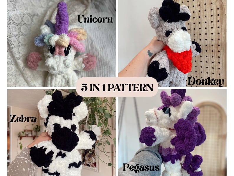 Helena the Horse 5 In 1 Finger Knitting Pattern- Horse, Zebra, Unicorn, Pegasus, & Donkey image 2