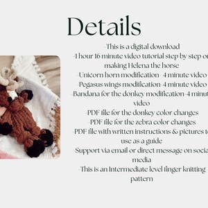 Helena the Horse 5 In 1 Finger Knitting Pattern- Horse, Zebra, Unicorn, Pegasus, & Donkey image 3