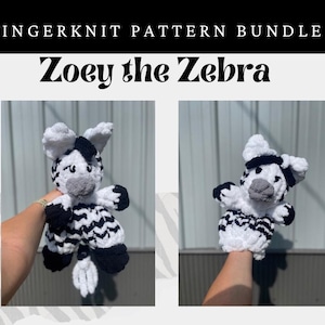 Zoey Zebra  Finger Knit Pattern Bundle / Full Video Tutorial / Chunky Knit Zebra / Chunky Knit Puppet /Zebra Snuggler