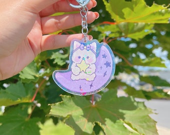 Moon Bear Cat Keychain - Cute Acrylic Charm and Aesthetic Accessories