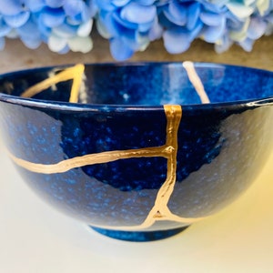 Kintsugi Bowl, Kintsugi Deep Blue Ocean Bowl, Home Decor, Kintsugi Pottery, Home Gifts, Minimalist, Kintsugi Ocean Blue Ramen Bowl Large image 2