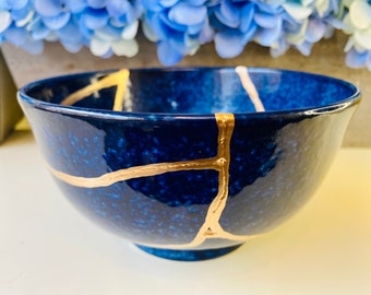 Miska Kintsugi Deep Blue Ocean, Ceramika Kintsugi, Prezent spersonalizowany, Prezent ceramiczny, Prezent dla niej, Wystrój domu, Niebieska miska Ramen