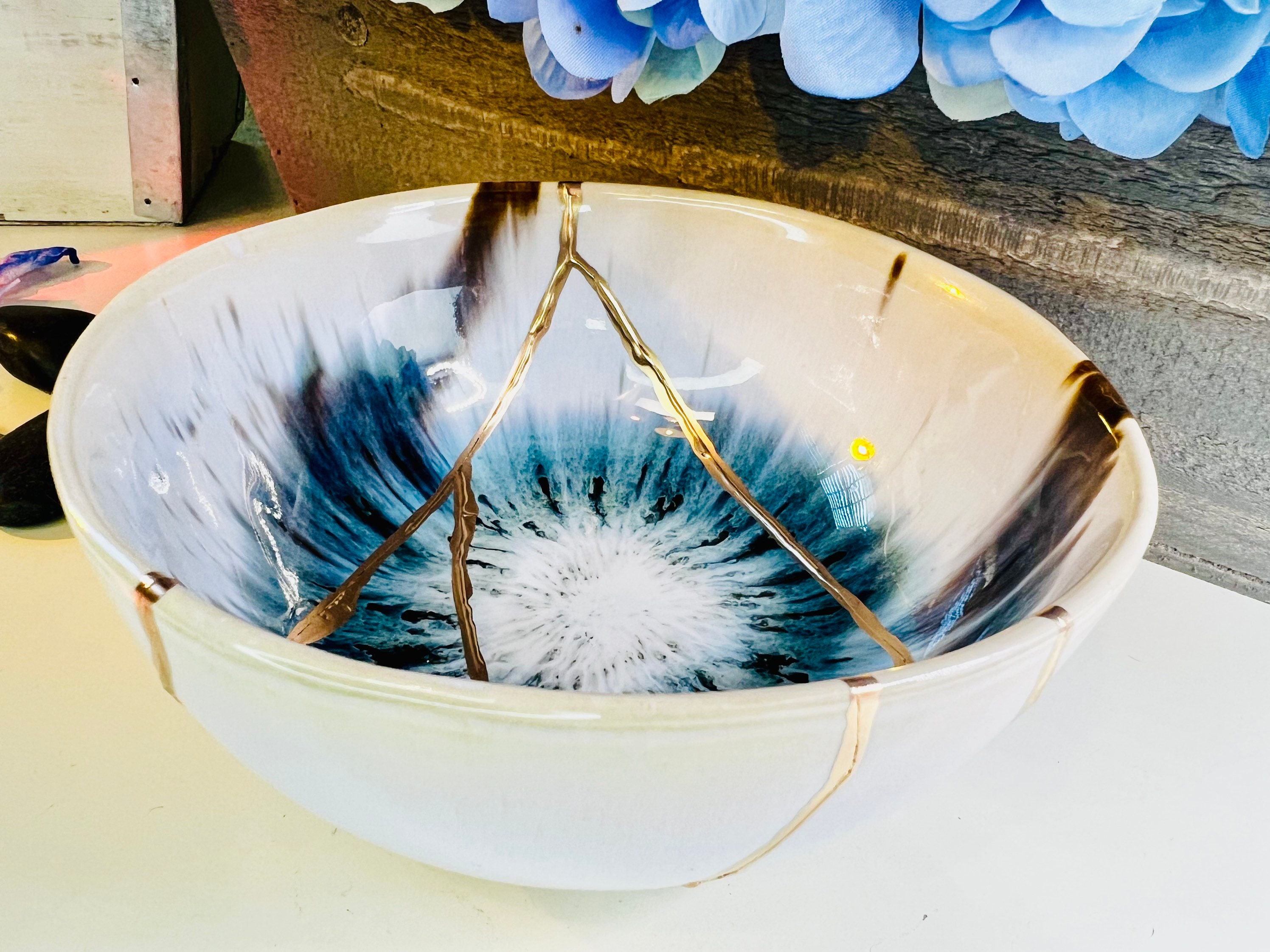 Buy Kintsugi Bowl, Kintsugi Blue Iris Bowl, Handmade Gift, Home