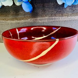 Kintsugi Red Italian Bowl, Kintsugi Pottery, Gifts for Her, Mothers Day Gifts, Home Decor, Minimalist, Kintsugi Italian Red Bowl image 10