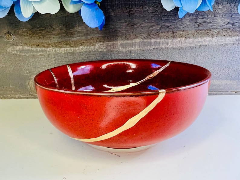 Kintsugi Red Italian Bowl, Kintsugi Pottery, Gifts for Her, Mothers Day Gifts, Home Decor, Minimalist, Kintsugi Italian Red Bowl image 10