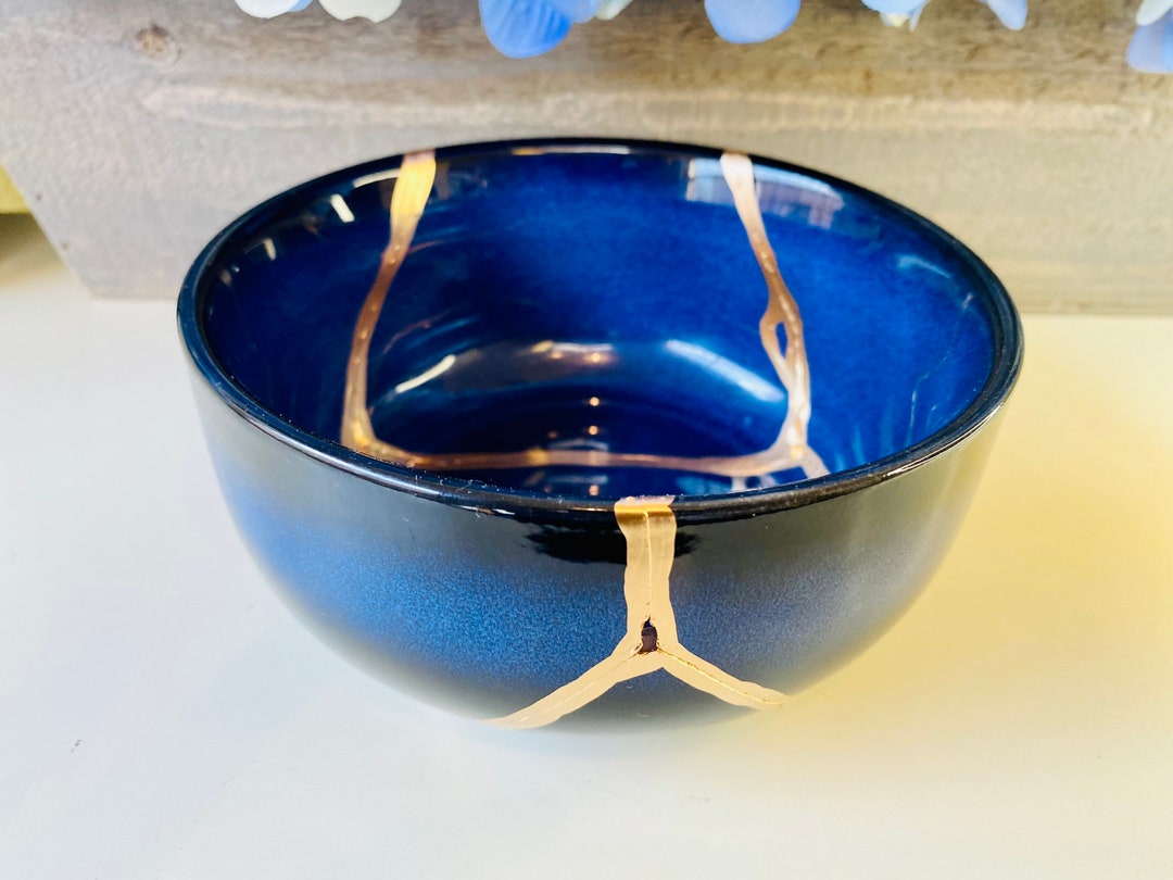 Kintsugi Bowl Kintsugi Blue Gradient Bowl Kintsugi Pottery Etsy
