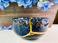 Kintsugi Bowl, Navy Speckle Bowl, Gift for Her, Handmade, Wabi Sabi, Gold Repair