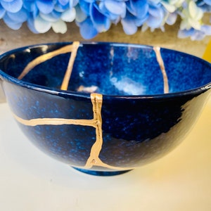 Kintsugi Bowl, Kintsugi Deep Blue Ocean Bowl, Home Decor, Kintsugi Pottery, Home Gifts, Minimalist, Kintsugi Ocean Blue Ramen Bowl Large image 9