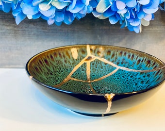 Kintsugi, Kintsugi Bowl Emerald Green, Kintsugi Pottery, Gift for Women, Minimalist, Handmade Gifts, Home Decor, Kintsugi Leopard Bowl, Fall