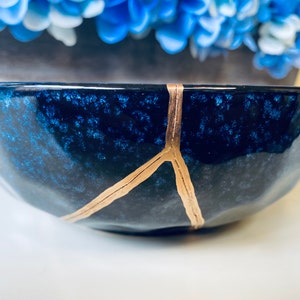 Kintsugi Bowl, Kintsugi Blue Celestial Bowl, Handmade Gift, Kintsugi Pottery, Gift for Her, Home Decor, Minimalist, Kintsugi Blue Bowl image 6