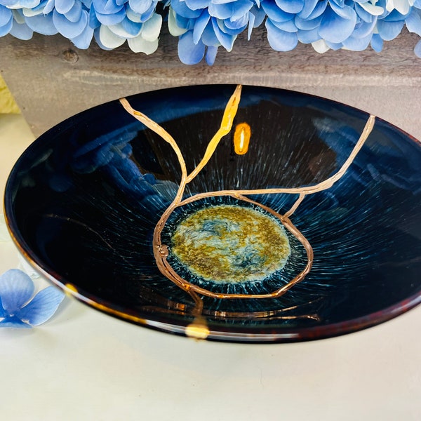 Kintsugi Bowl, Kintsugi All Seeing Eye Bowl, Handmade Gift, Kintsugi Pottery, Gift for Her, Minimalist, Swirling Deep Stoneware Bowl