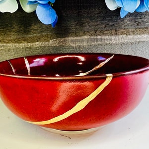 Kintsugi Red Italian Bowl, Kintsugi Pottery, Gifts for Her, Mothers Day Gifts, Home Decor, Minimalist, Kintsugi Italian Red Bowl image 7