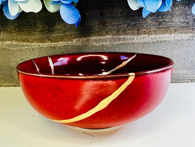 Kintsugi Red Italian Bowl, Kintsugi Pottery, Gifts for Her, Mothers Day Gifts, Home Decor, Minimalist, Kintsugi Italian Red Bowl image 7