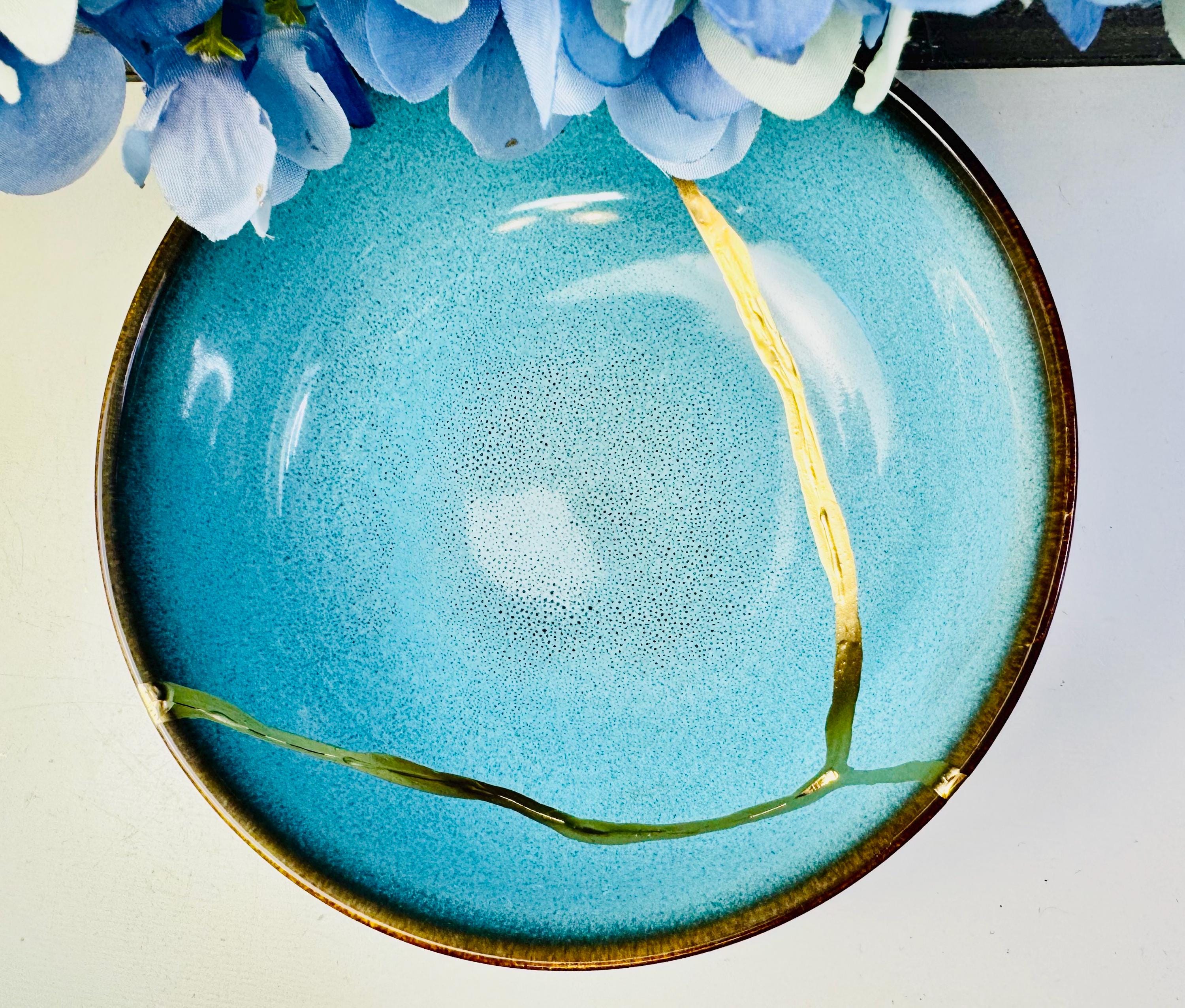Kintsugi Vase Kintsugi Bowl, Mayan Sky Blue Kintsugi Bowl, Fall - Main Image