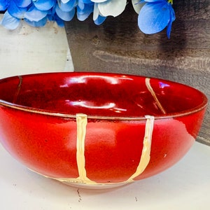 Kintsugi Red Italian Bowl, Kintsugi Pottery, Gifts for Her, Mothers Day Gifts, Home Decor, Minimalist, Kintsugi Italian Red Bowl image 1