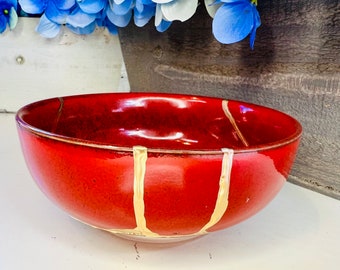 Kintsugi Red Italian Bowl, Kintsugi Pottery, Gifts for Her, Mothers Day Gifts, Home Decor, Minimalist, Kintsugi Italian Red Bowl