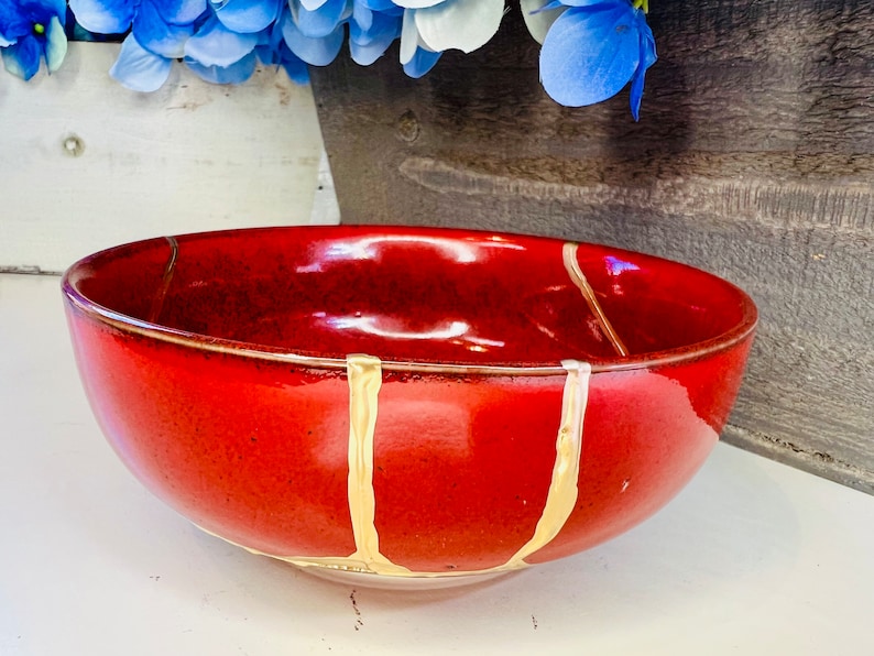 Kintsugi Red Italian Bowl, Kintsugi Pottery, Gifts for Her, Mothers Day Gifts, Home Decor, Minimalist, Kintsugi Italian Red Bowl image 1