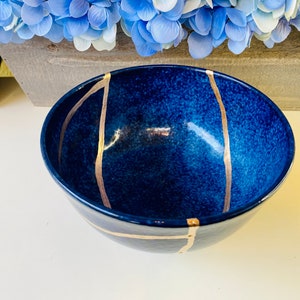 Kintsugi Bowl, Kintsugi Deep Blue Ocean Bowl, Home Decor, Kintsugi Pottery, Home Gifts, Minimalist, Kintsugi Ocean Blue Ramen Bowl Large image 10