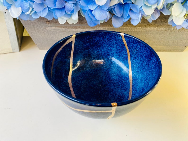 Kintsugi Bowl, Kintsugi Deep Blue Ocean Bowl, Home Decor, Kintsugi Pottery, Home Gifts, Minimalist, Kintsugi Ocean Blue Ramen Bowl Large image 10