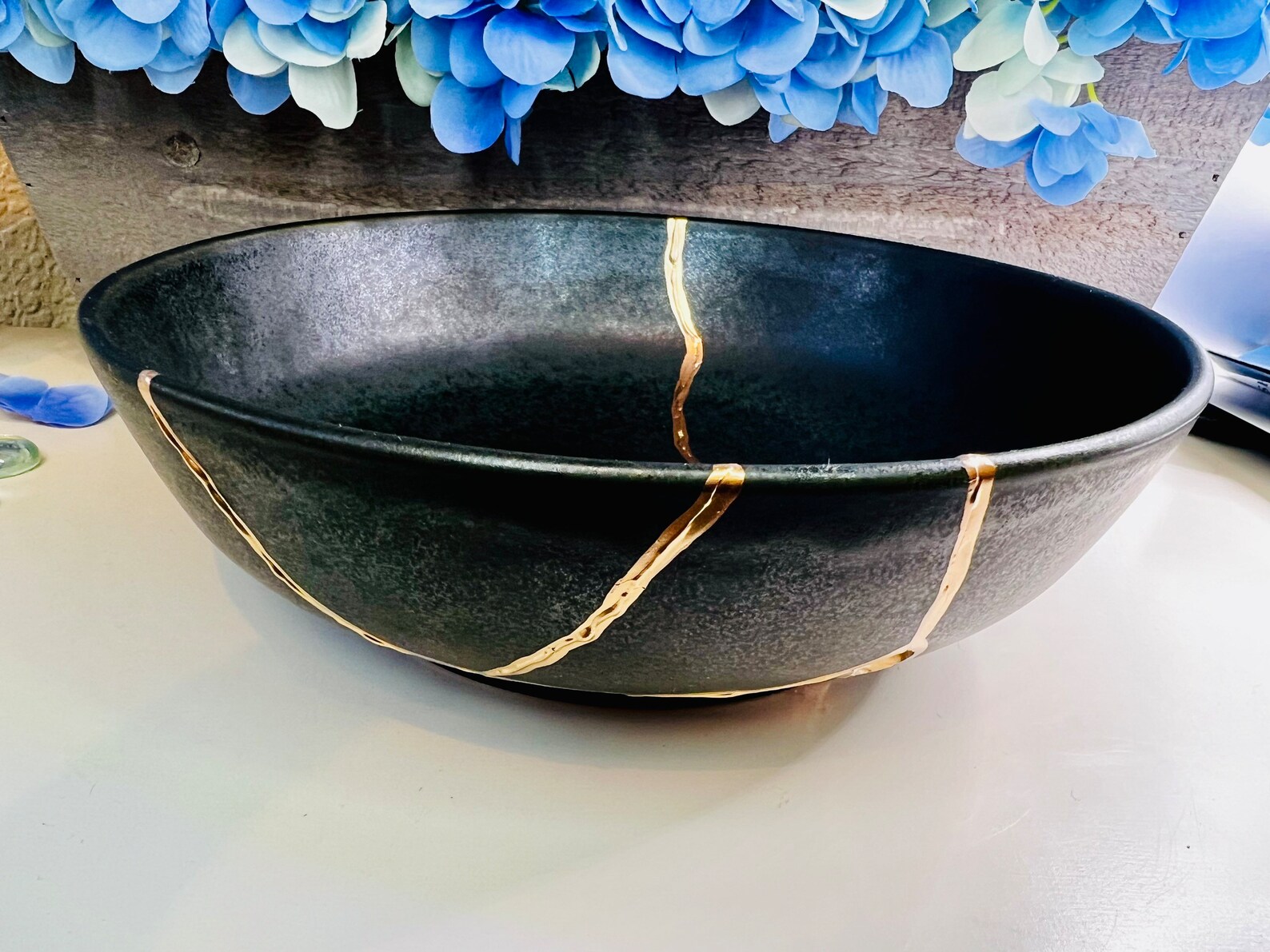 Kintsugi Bowl Kintsugi Dark Grey Bowl Kintsugi Pottery Gift Etsy