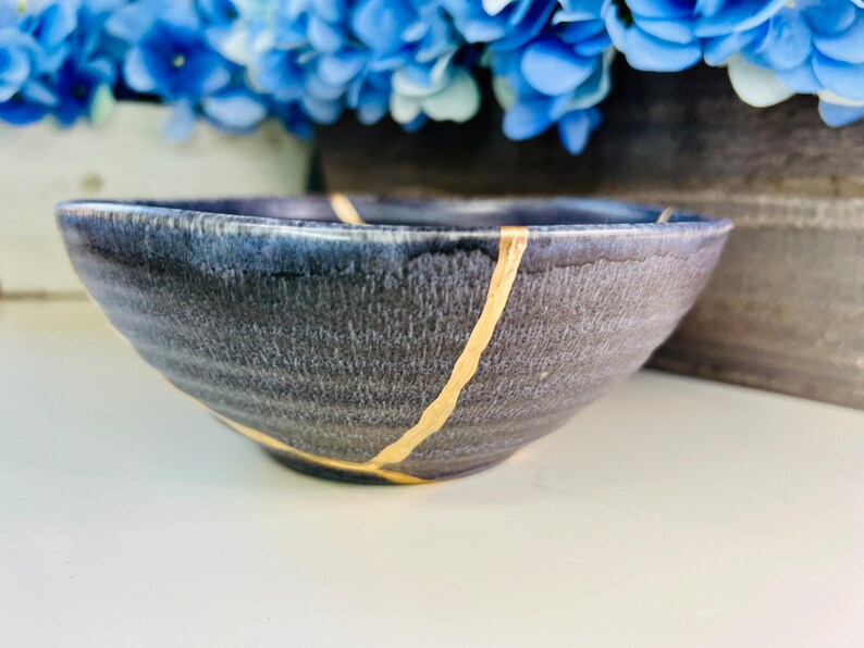 Kintsugi Bowl Kintsugi Charcoal Bowl Kintsugi Pottery Etsy