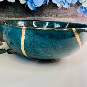 Kintsugi, Kintsugi Bowl Emerald Green Bowl, Fall Decor, Gifts For Her, Handmade Gifts, Minimalist, Kintsugi Emerald Bowl image 9