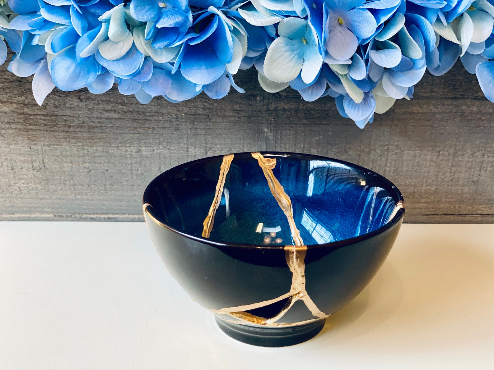 Kintsugi Bowl, Kintsugi Blue Bowl, Kintsugi Pottery, Minimalist, Home