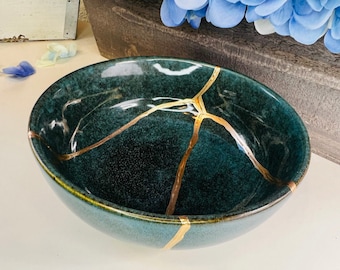 Kintsugi Bowl, Kintsugi Emerald Green Bowl, Anniversary, Gifts For Her, Handmade Gifts, Minimalist, Kintsugi Emerald Bowl