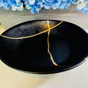 Kintsugi Kit, Onyx Black Kintsugi Bowl, Japanese Gold Repair, Kintsugi Style, Home Decor, Minimalist