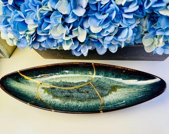 Kintsugi Bowl, Kintsugi Green Reactive Tray, Kintsugi Pottery, Minimalist, Home Decor, Kintsugi Kit, Home Decor