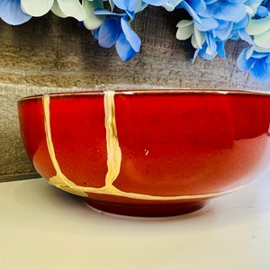 Kintsugi Red Italian Bowl, Kintsugi Pottery, Gifts for Her, Mothers Day Gifts, Home Decor, Minimalist, Kintsugi Italian Red Bowl image 8