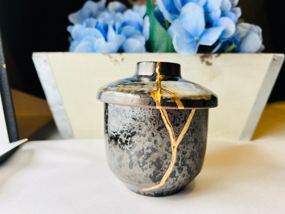 Kintsugi Charcoal Sugar Jar for Home