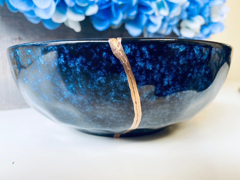 Kintsugi Bowl, Kintsugi Blue Celestial Bowl, Handmade Gift, Kintsugi Pottery, Gift for Her, Home Decor, Minimalist, Kintsugi Blue Bowl image 8