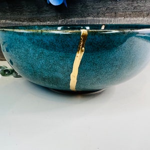 Kintsugi, Kintsugi Bowl Emerald Green Bowl, Fall Decor, Gifts For Her, Handmade Gifts, Minimalist, Kintsugi Emerald Bowl image 6