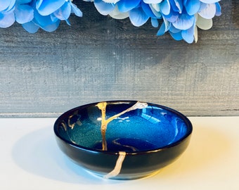 Kintsugi, Kintsugi Bowl Blue Mini Bowl, Kintsugi Pottery, Gift for Her, Cat Eye Blue Ceramics, Home Decor, Handmade Gifts, Minimalist