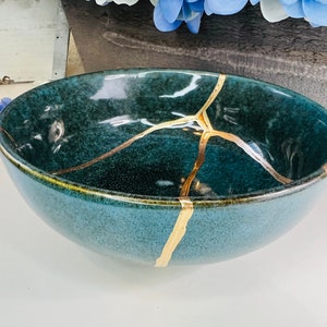 Kintsugi, Kintsugi Bowl Emerald Green Bowl, Fall Decor, Gifts For Her, Handmade Gifts, Minimalist, Kintsugi Emerald Bowl image 3