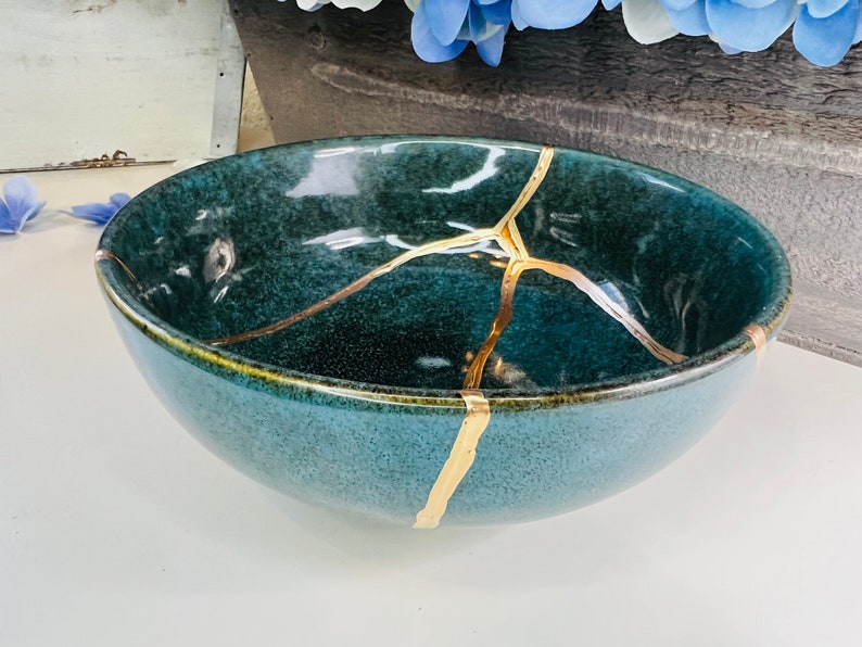 Kintsugi, Kintsugi Bowl Emerald Green Bowl, Fall Decor, Gifts For Her, Handmade Gifts, Minimalist, Kintsugi Emerald Bowl image 3