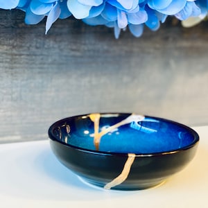 Kintsugi, Kintsugi Bowl in Cat Eye Blue - Anniversary Ceramic Gift, Wedding, Graduation, Minimalist Home Decor, Gift for Her, Japanese Art