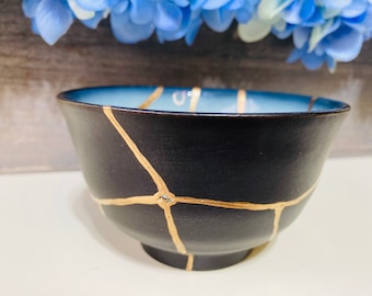 Kintsugi Bowl, Aqua Glazed Rice Bowl, Kintsugi Pottery, Gift for Her, Home Decor, Minimalist Decor, Kintsugi Aqua Glazed Bowl