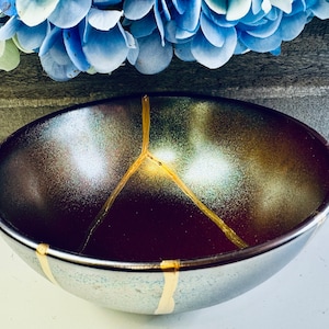 Kintsugi Pottery, Kintsugi Bronze Anniversary Bowl, Copper Iridium Art, Gift For Her, Minimalist, Handmade Gifts, Home Decor, Japanese