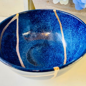 Kintsugi Bowl, Kintsugi Deep Blue Ocean Bowl, Home Decor, Kintsugi Pottery, Home Gifts, Minimalist, Kintsugi Ocean Blue Ramen Bowl Large image 7