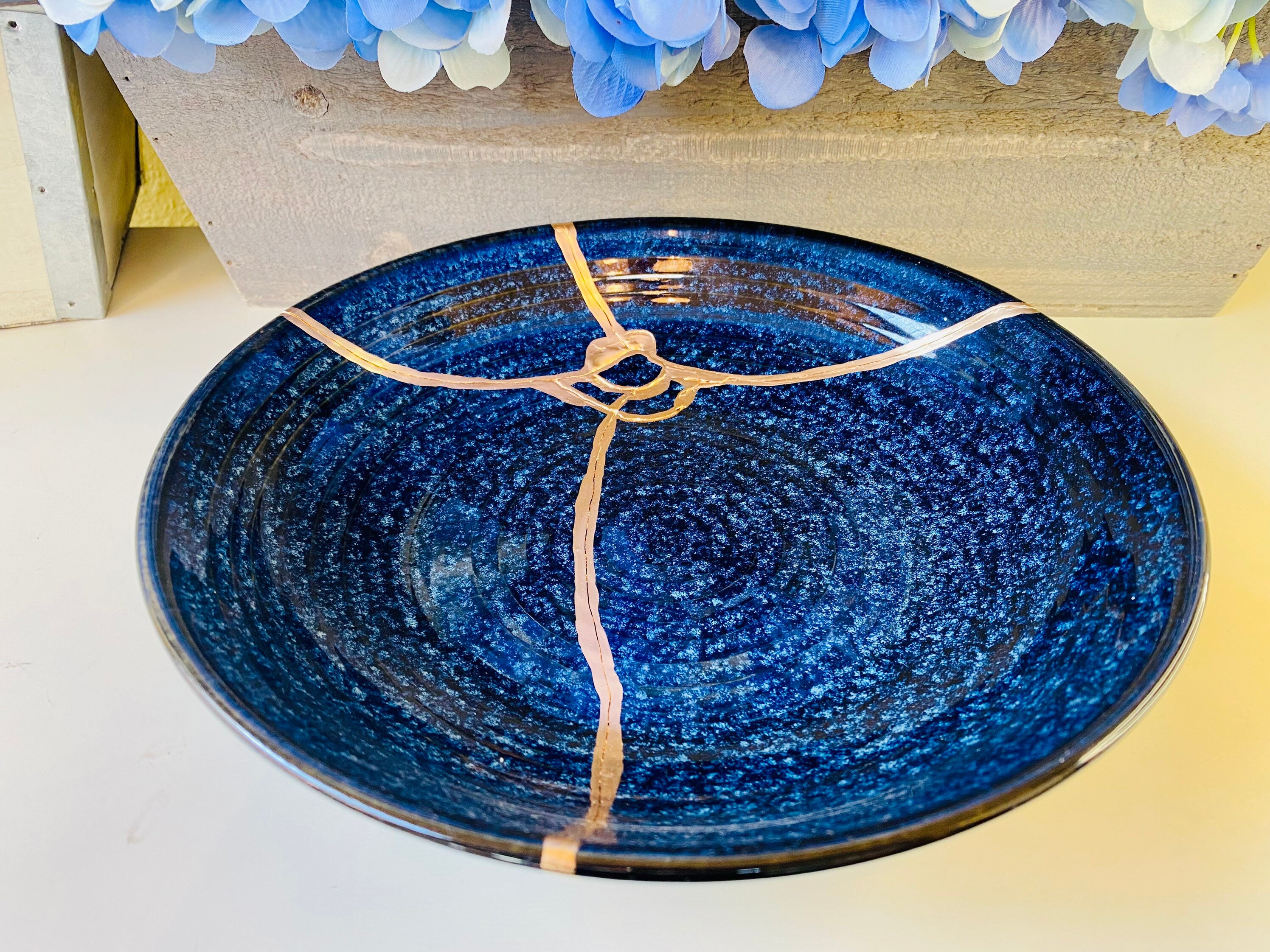 Kintsugi Bowl, Kintsugi Monyou Blue, Kintsugi Pottery, Minimalist