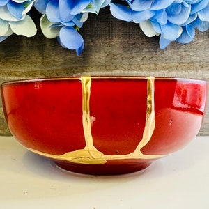 Kintsugi Red Italian Bowl, Kintsugi Pottery, Gifts for Her, Mothers Day Gifts, Home Decor, Minimalist, Kintsugi Italian Red Bowl image 6