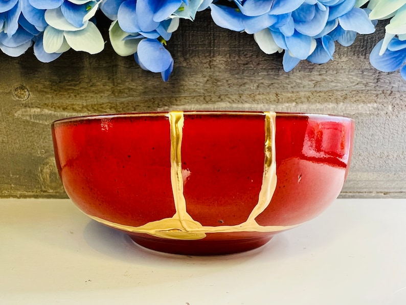 Kintsugi Red Italian Bowl, Kintsugi Pottery, Gifts for Her, Mothers Day Gifts, Home Decor, Minimalist, Kintsugi Italian Red Bowl image 6