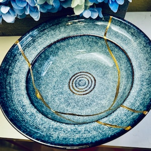 Kintsugi Bowl, Kintsugi Starry Blue Bowl, Fall Decor, Gift for Her, Ceramic Gift, Personalized Gift, Anniversary, Minimalist, Japanese Art