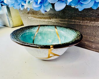 Kintsugi Schüssel, Kintsugi Blue Sky Schüssel, Ostergeschenk, japanische Keramik Geschenk, Jubiläum Schüssel, Wohnkultur, einzigartiges Geschenk