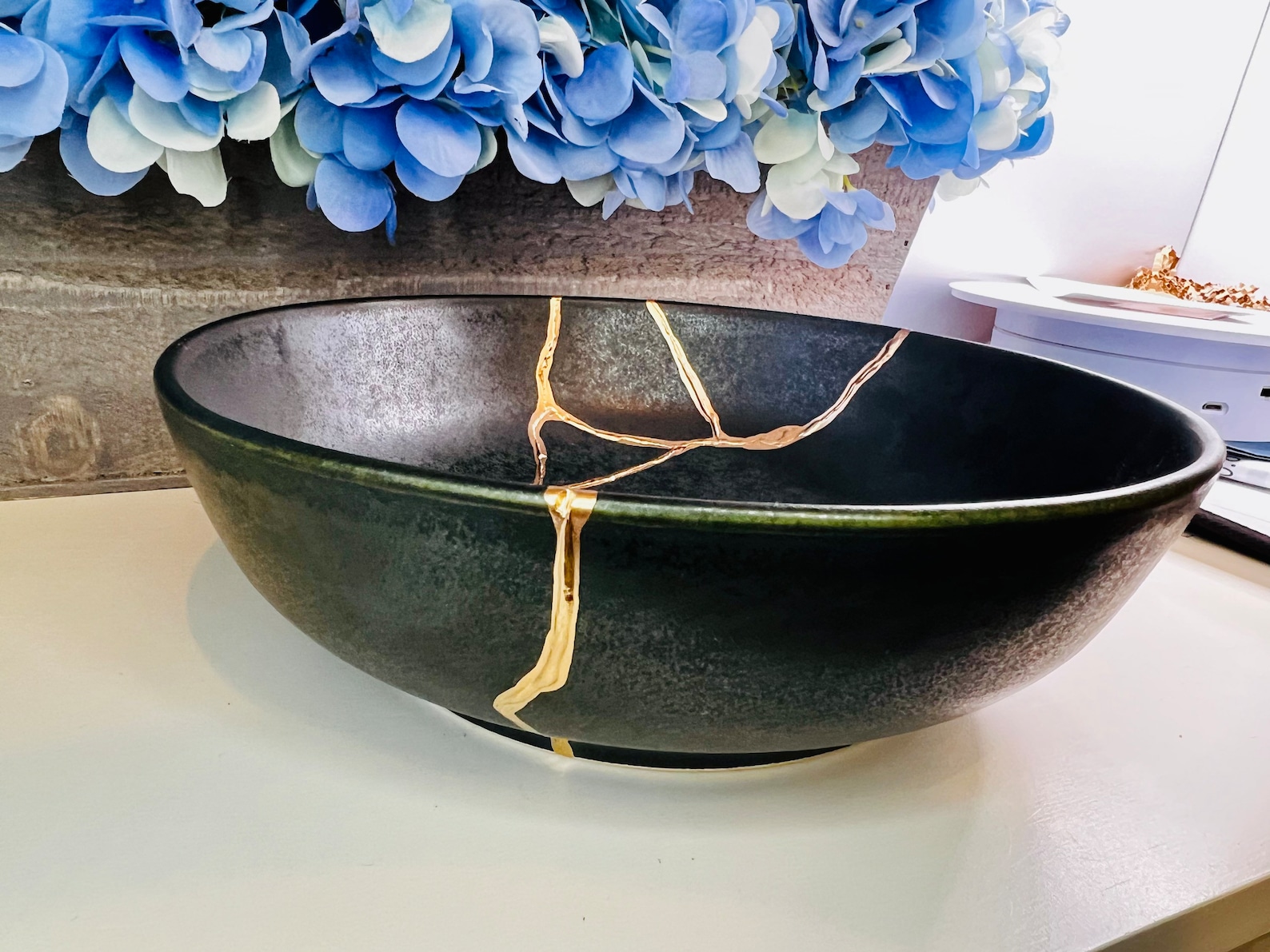 Kintsugi Bowl Kintsugi Dark Grey Bowl Kintsugi Pottery Gift Etsy