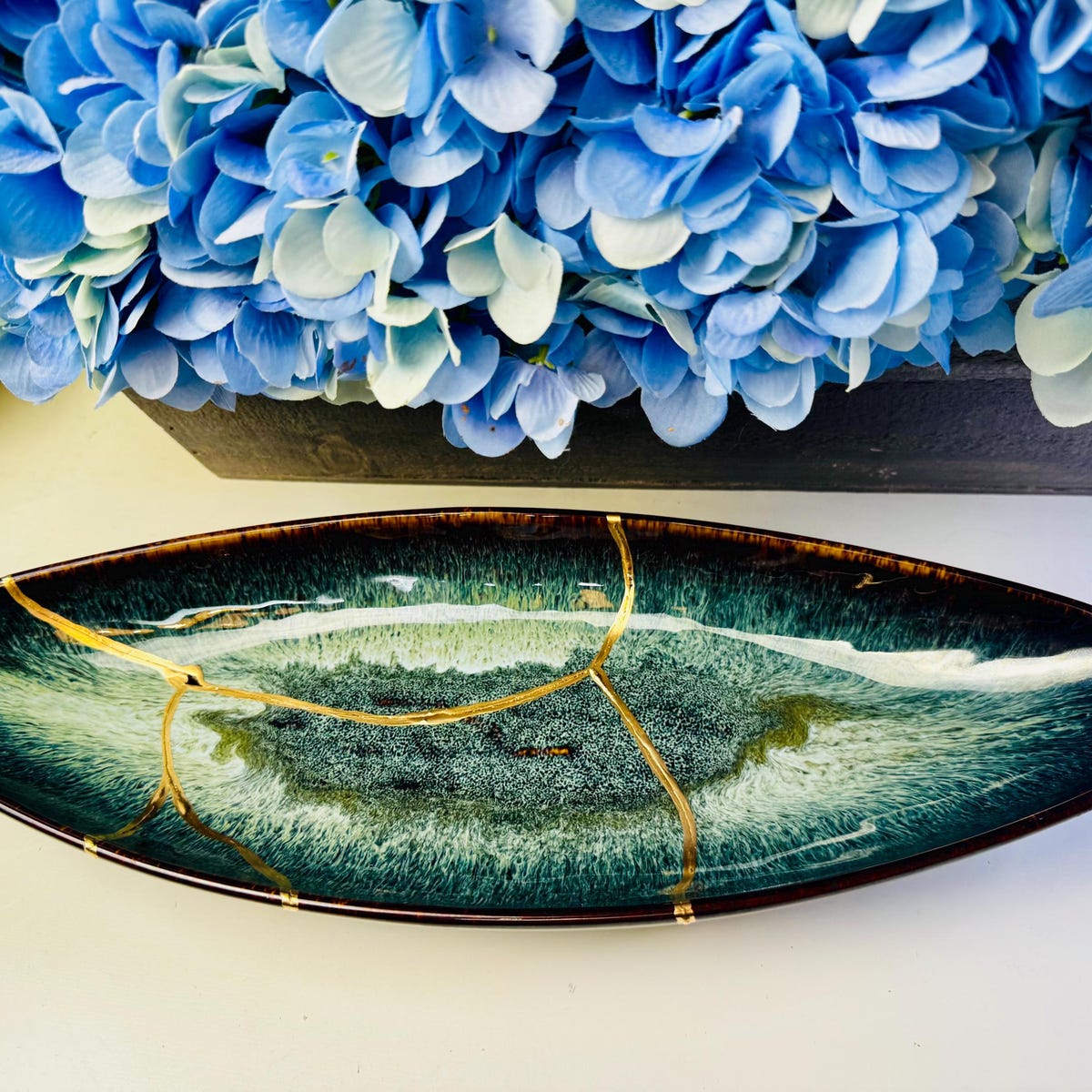 Kintsugi Bowl, Kintsugi Blue Reactive Tray, Kintsugi Pottery, Minimalist, Home Decor, Kintsugi Kit, Home Decor - Etsy